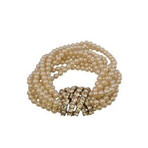 Signed Ciner Faux Pearl Twisted Bracelet With Blingy Rhinestone Bracelet (A7661)